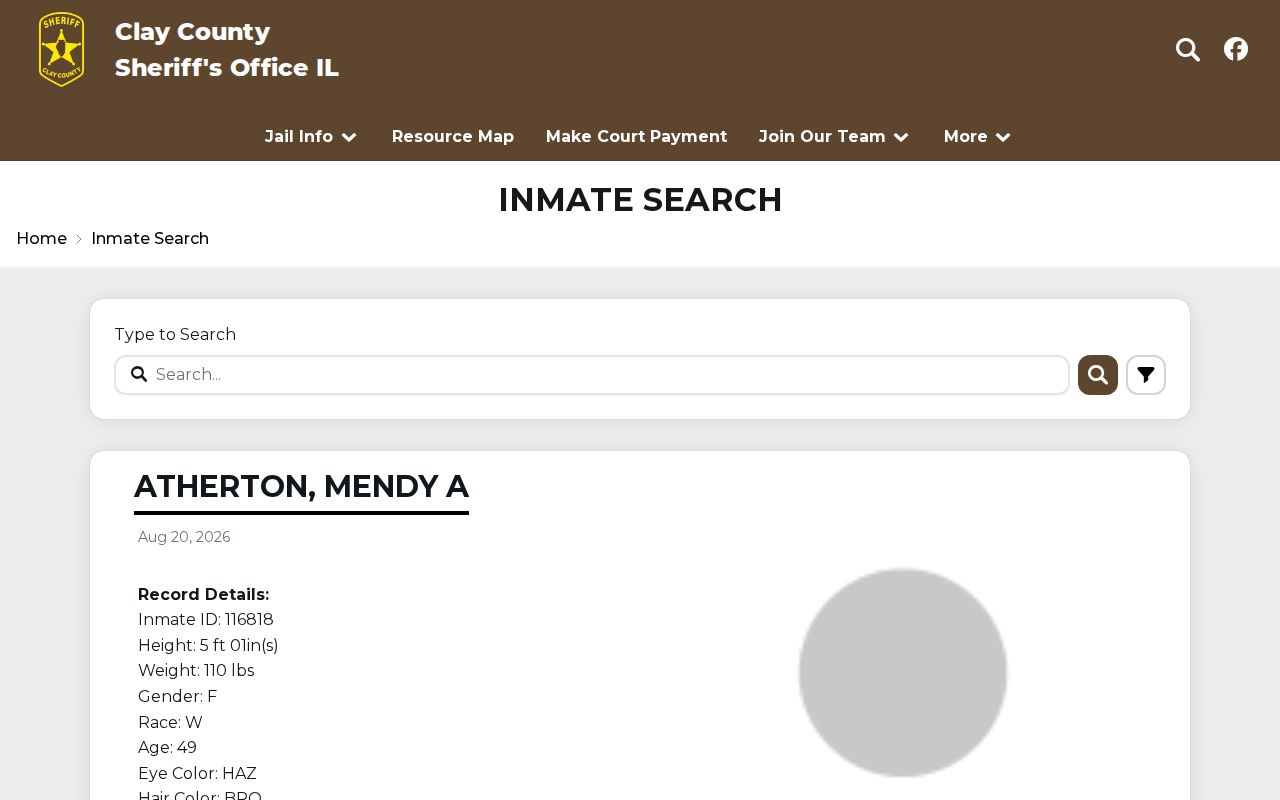 Clay County Sheriff current custody roster and booking record search