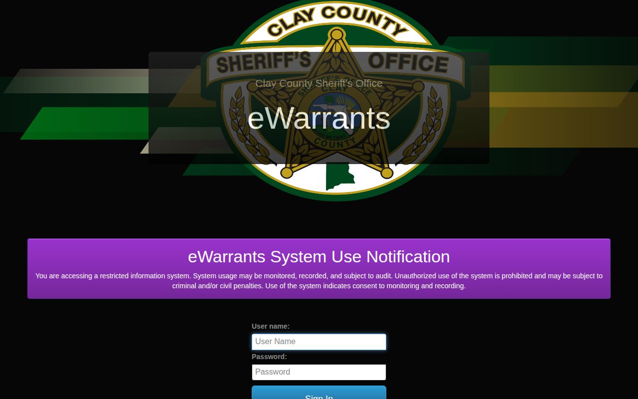 Clay County restricted eWarrants portal access notice